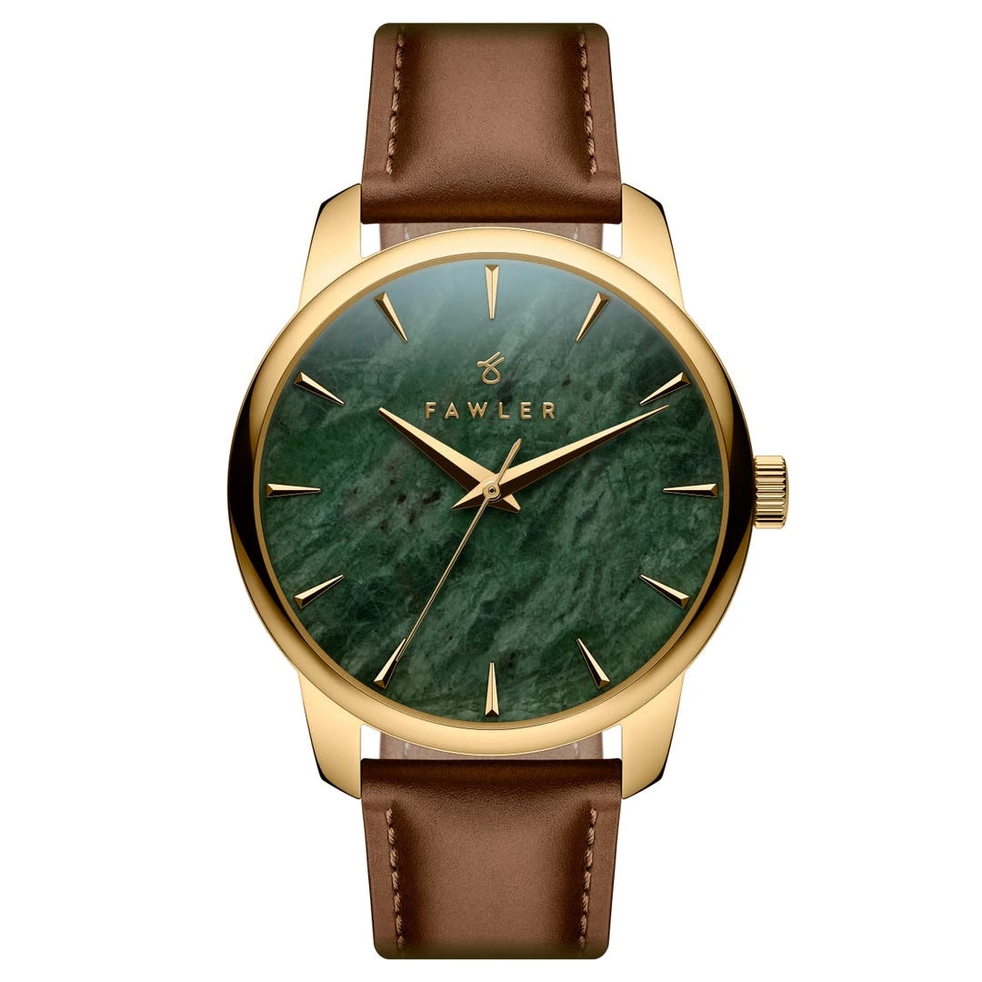Fawler Beleza | Montre En Acier Inoxydable Doré Et Marbre Vert 3 Fawler Beleza | Montre En Acier Inoxydable Doré Et Marbre Vert