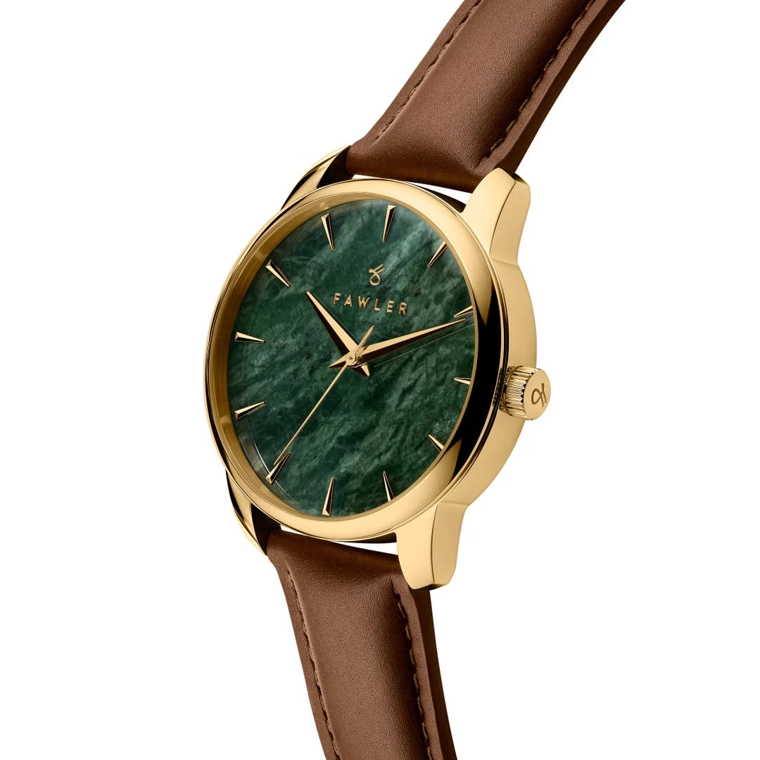 Fawler Beleza | Montre En Acier Inoxydable Doré Et Marbre Vert 4 Fawler Beleza | Montre En Acier Inoxydable Doré Et Marbre Vert – Image 2