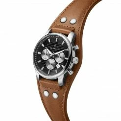 Seizmont Iphios | Montre Chronographe Noire Et Brune En Acier Inoxydable Avec Bracelet Manchette En Cuir -Montres bracelet Soldes 1 2ipsos