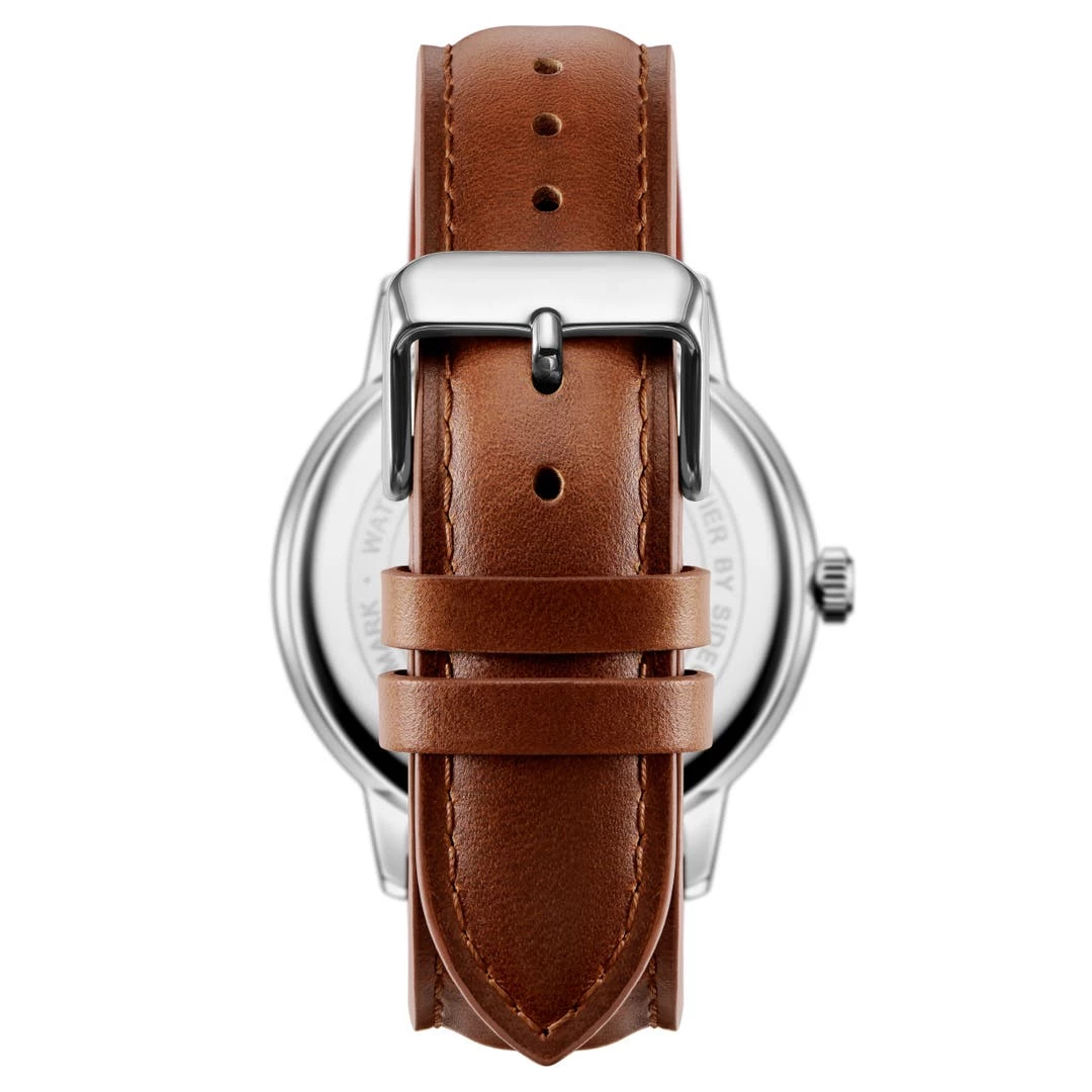 Sidegren Olivier | Montre En Acier Inoxydable Argenté Avec Bracelet Marron & Aiguilles Bleues 6 Sidegren Olivier | Montre En Acier Inoxydable Argenté Avec Bracelet Marron & Aiguilles Bleues – Image 4