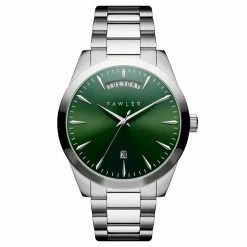 Fawler Eric | Montre En Acier Inoxydable Vert Et Argent Avec Affichage Du Jour Et De La Date