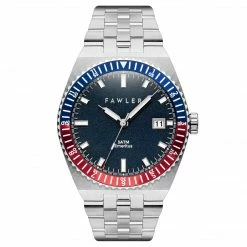 Fawler Emeritus | Montre En Acier Inoxydable à Lunette Bleue Et Rouge