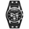 Seizmont Iphios | Montre Chronographe Noire En Acier Inoxydable Avec Bracelet Manchette En Cuir -Montres bracelet Soldes 2 1ipsos