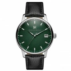 Bohemian Revolt Mirage | Montre En Acier Inoxydable Argenté Avec Cadran Vert Et Bracelet En Cuir