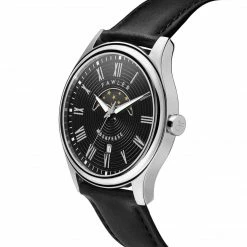 Fawler Imperator | Montre à Phases De Lune En Acier Inoxydable Noir Et Argenté -Montres bracelet Soldes 2 2carr
