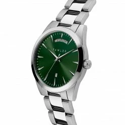 Fawler Eric | Montre En Acier Inoxydable Vert Et Argent Avec Affichage Du Jour Et De La Date -Montres bracelet Soldes 2 2ef