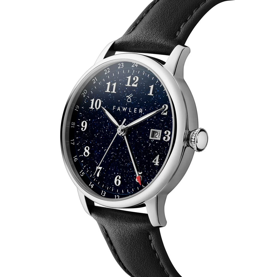 Fawler Night Sky | Montre GMT En Acier Inoxydable Argenté à Cadran Orné D'aventurine 5 Fawler Night Sky | Montre GMT En Acier Inoxydable Argenté à Cadran Orné D'aventurine – Image 3