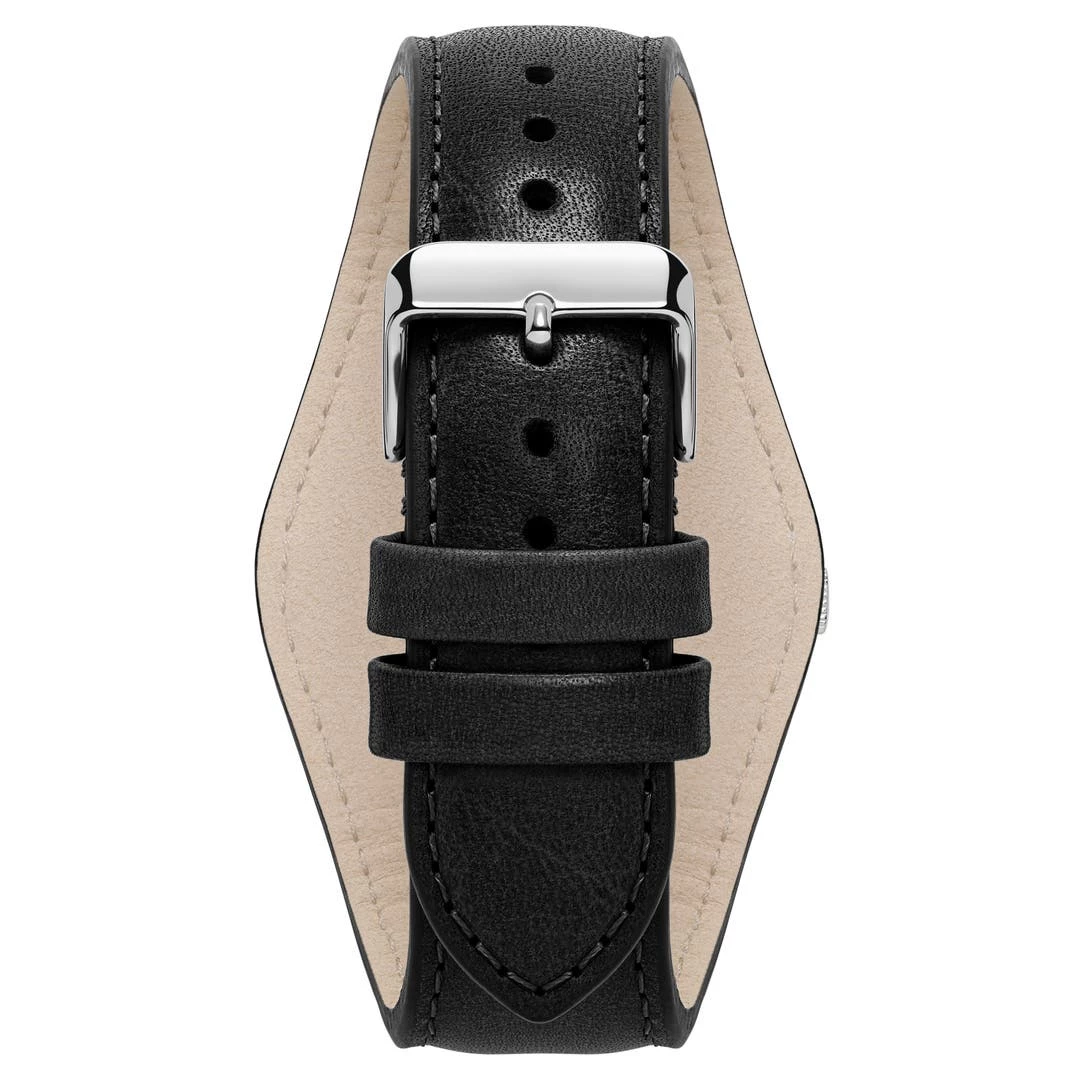 Seizmont Iphios | Montre Chronographe Noire En Acier Inoxydable Avec Bracelet Manchette En Cuir 6 Seizmont Iphios | Montre Chronographe Noire En Acier Inoxydable Avec Bracelet Manchette En Cuir – Image 4