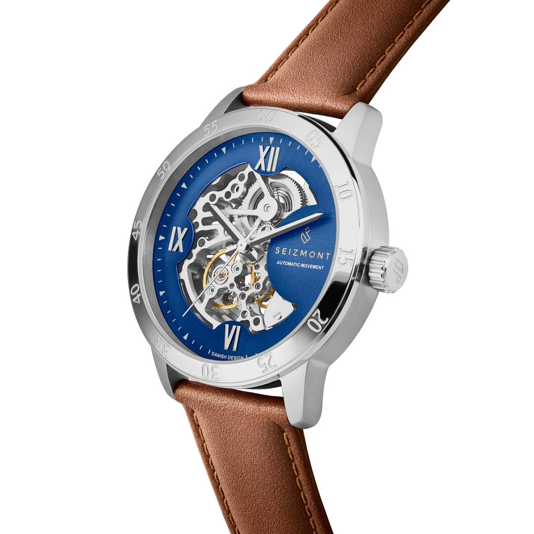 Seizmont Dante II | Montre Squelette En Acier Inoxydable Argenté Et Bleu Avec Bracelet En Cuir 4 Seizmont Dante II | Montre Squelette En Acier Inoxydable Argenté Et Bleu Avec Bracelet En Cuir – Image 2