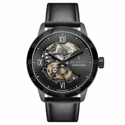 Seizmont Dante II | Montre Squelette En Acier Inoxydable Noir Avec Bracelet En Cuir