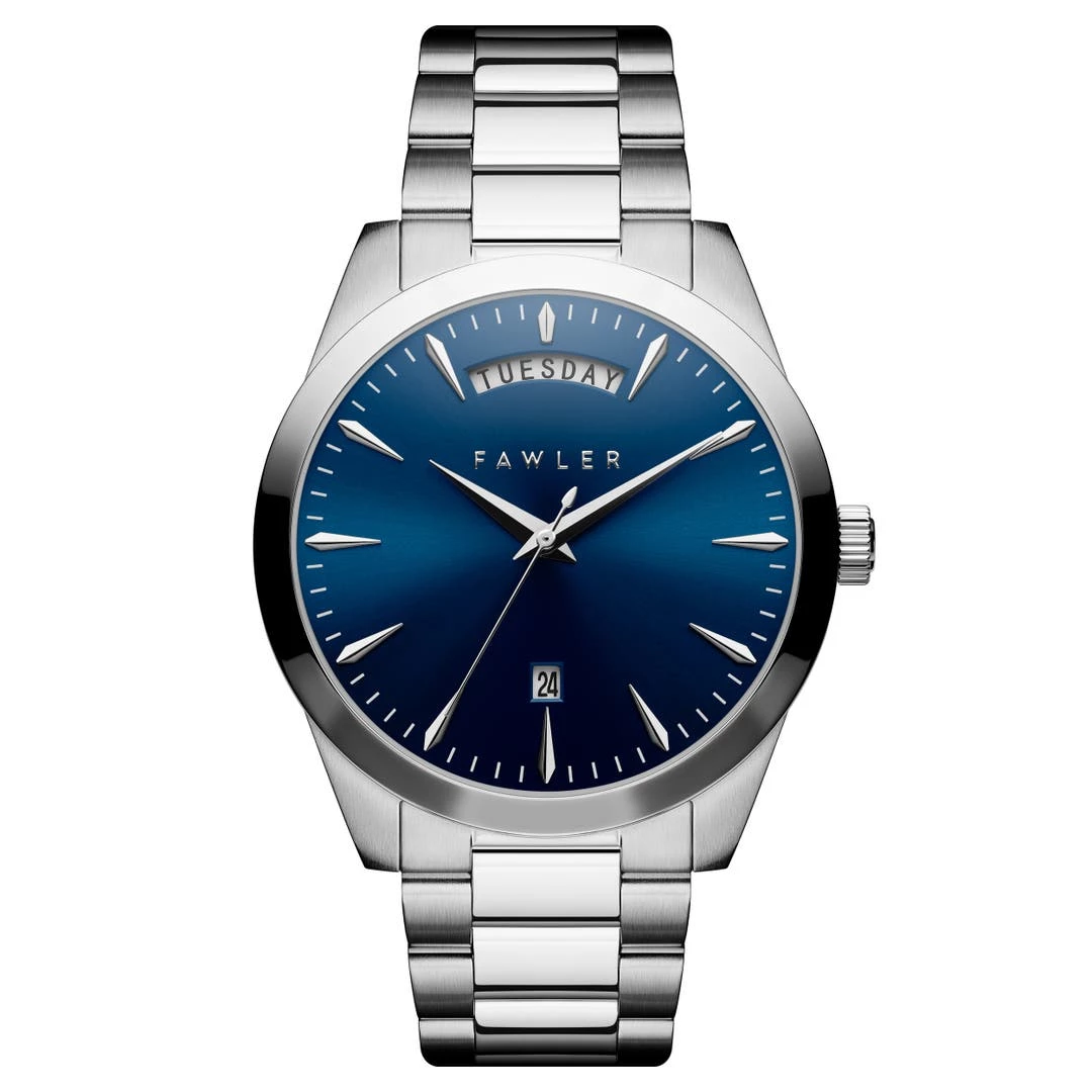 Fawler Eric | Montre En Acier Inoxydable Bleu Et Argent Avec Affichage Du Jour Et De La Date 3 Fawler Eric | Montre En Acier Inoxydable Bleu Et Argent Avec Affichage Du Jour Et De La Date