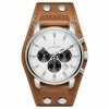 Seizmont Iphios | Montre Chronographe Blanche Et Brune En Acier Inoxydable Avec Bracelet Manchette En Cuir -Montres bracelet Soldes 3 1ipsos