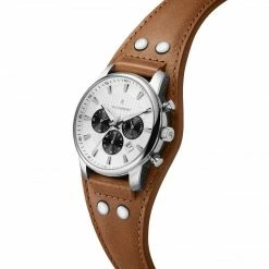 Seizmont Iphios | Montre Chronographe Blanche Et Brune En Acier Inoxydable Avec Bracelet Manchette En Cuir -Montres bracelet Soldes 3 2ipsos