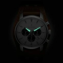 Seizmont Iphios | Montre Chronographe Blanche Et Brune En Acier Inoxydable Avec Bracelet Manchette En Cuir -Montres bracelet Soldes 3 4ipsos