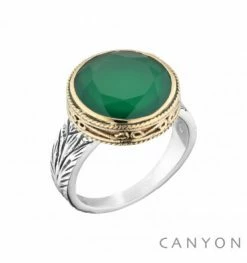 Bague Onyx Vert & Argent, Marque Canyon France | Bijoux Totem