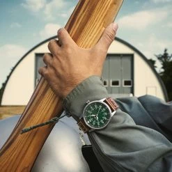 Fawler Apollo | Montre Aviateur En Acier Inoxydable Couleur Vert Et Argent -Montres bracelet Soldes jwm apollo drop38 frank christensen 26126 1x1 34