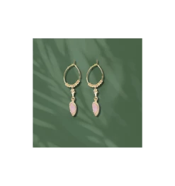Créoles Laura Quartz Rose, Marque Loetma | Bijoux Totem