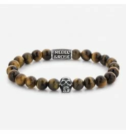 REBEL & ROSE Bracelet Skull Mixed Tiger Eye, Marque Rebel And Rose | Bijoux Totem