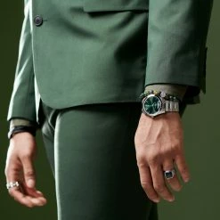 Fawler Eric | Montre En Acier Inoxydable Vert Et Argent Avec Affichage Du Jour Et De La Date -Montres bracelet Soldes rel st. patricks day 26811 19727 19576 killian 1x1 1 small